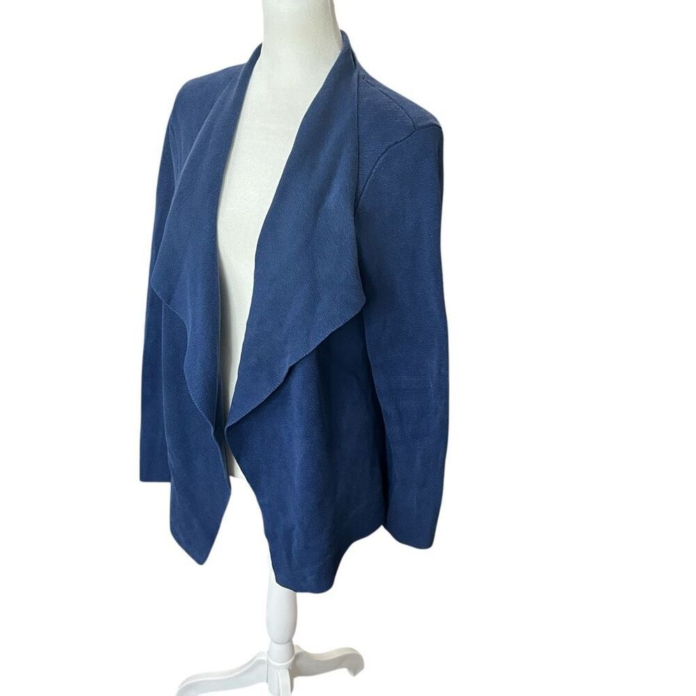 Eileen Fisher Blue Silk Cotton Waterfall Open Front Cardigan Sweater M - Picture 3 of 6
